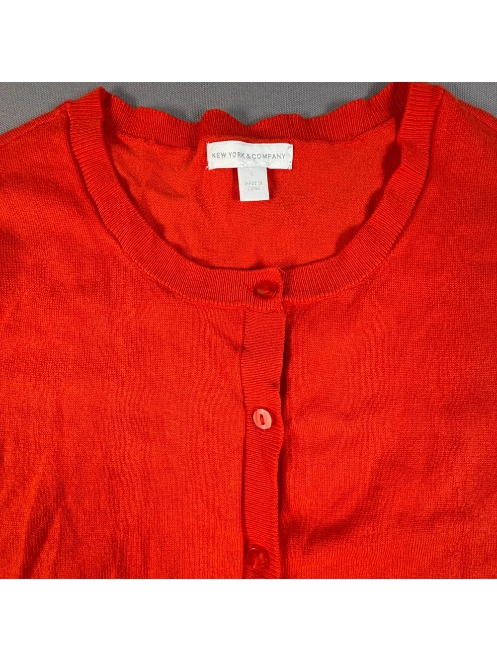 New York & Company Cardigan Sweater Womens L Bright Orange Button Up Knit